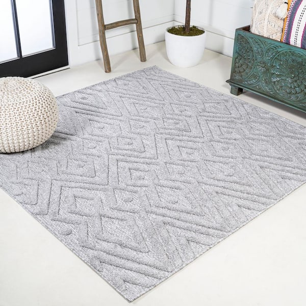 JONATHAN Y Balansat Moroccan Diamond Light Gray 5' Square Indoor/Outdoor Area Rug