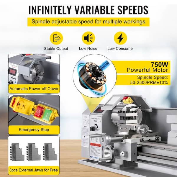 Metal Lathe, 8.3 x 31.5 in. Mini Lathe Machine, 2500 RPM Variable Speed Change, 850-Watt Precision Mini Lathe
