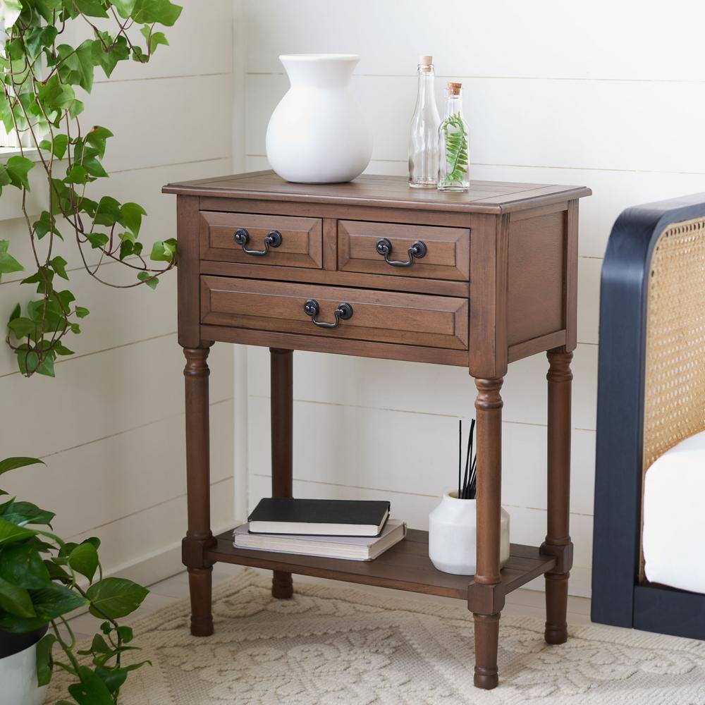 Primrose Warm Brown 3-Drawer Console Table with Open Shelf