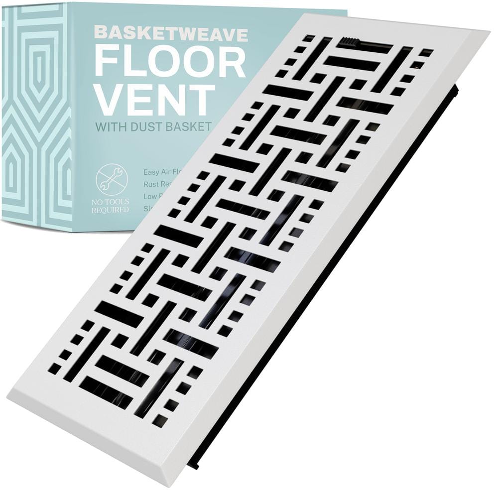 White Basketweave Decorative Floor Register Vent Cover with Mesh Net