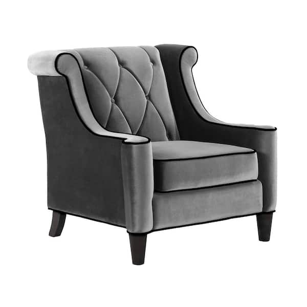 Armen Living Barrister Gray Velvet with Black Piping Accent Chair