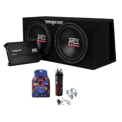 Dual 12 in. Subwoofers and Amplifier Package with Wiring Kit and 2 Farad Capacitor