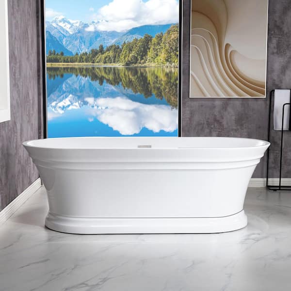 WOODBRIDGE Tarbes 67 in. Acrylic FlatBottom Double Ended Bathtub with Polished Chrome Overflow and Drain Included in White