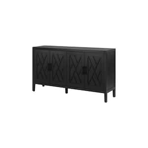 59.8 in. W x 15.7 in. D x 33.9 in. H Black Linen Cabinet with 4-Door, Adjustable shelves