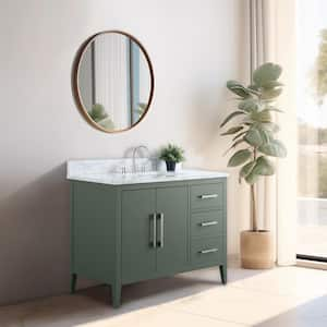 42 in. W x 22 in. D x 34 in. H Single Sink Bathroom Vanity Cabinet in Vintage Green with Engineered Marble Top