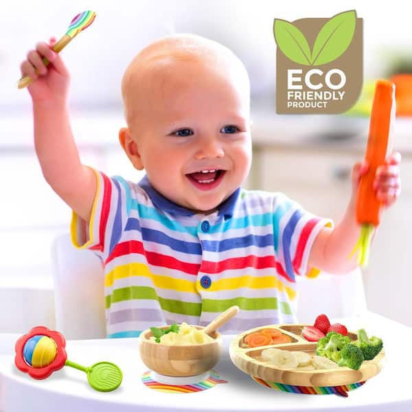 NutriChef Rainbow Bamboo Bowl with Silicone Suction and Spoon for Baby and  Toddlers NCBP11 - The Home Depot