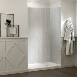 Jetcoat 32 in. x 60 in. x 78 in. Shower Kit in Driftwood with Right Drain Base in White (5-Piece)