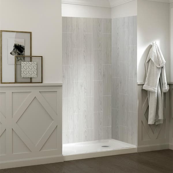 CRAFT + MAIN JETCOAT 32 in. x 60 in. x 78 in. Shower Kit in Driftwood with Right Drain Base in White (5-Piece)