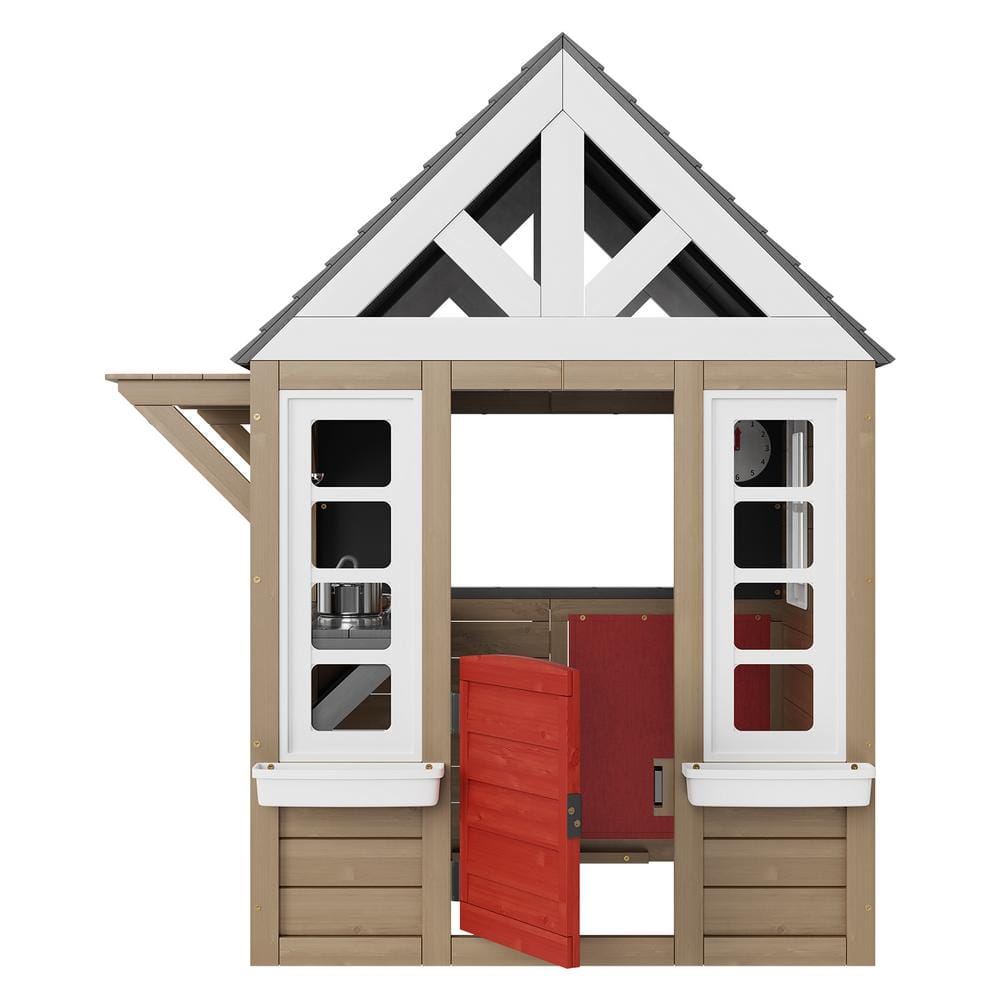 Outdoor Wooden Playhouse, Cedar Cottage for Kids Aged 2-10, Country-Style Garden Playhouse with Door, Window, Beige price history on PriceWatchPro