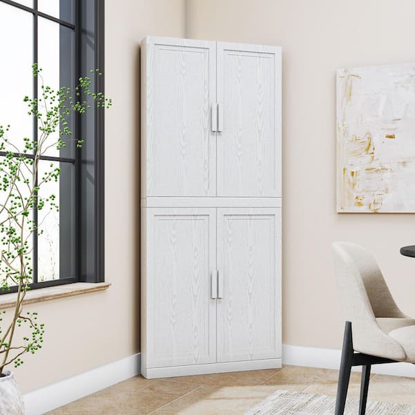 Solid Wood White 72 in. H Corner Cabinet Storage Cabinet with Adjustable Shelves