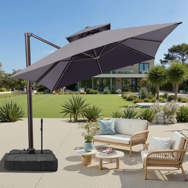 best cantilever patio umbrella for retancular table 13 ft. x 10 ft. Double Top Rectangular Cantilever Patio Umbrella in Dark Gray with 300 lbs. Base Stand in Black