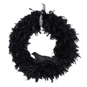 30 in. Black Raven Feather Halloween Wreath