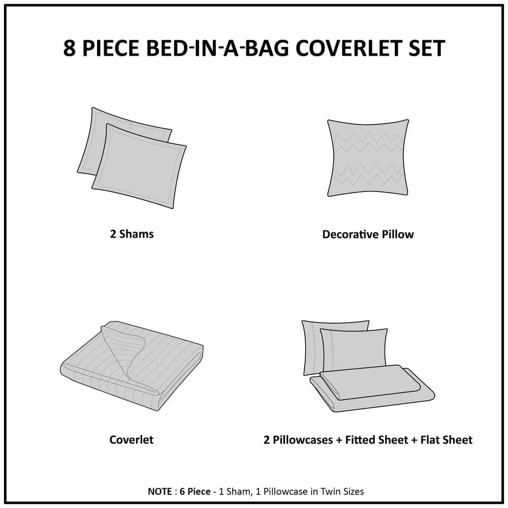 Aqua Queen Microfiber Reversible Coverlet and Sheet Set