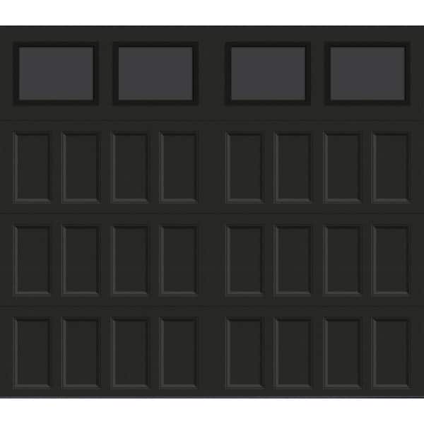 Bridgeport Steel Narrow Panel 8ft x 7ft Insulated 18.4 R-Value Matte Lustra Black Garage Door with plain windows
