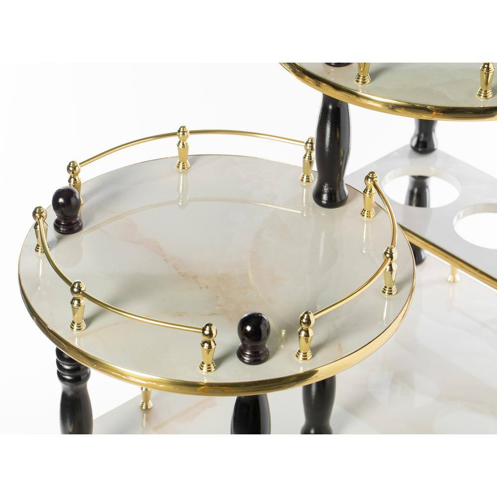 Fabulae White Wood 3-Tier Rolling Bar Cart with Wine Storage