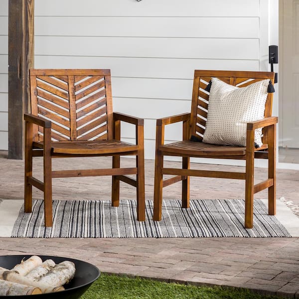 Walker Edison Furniture Company Dark Brown Acacia Wood Outdoor Patio Lounge Chair (2-Pack)