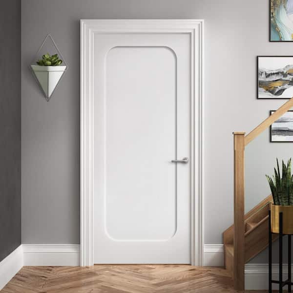 CALHOME 36 in. x 80 in. Right-Handed Curved 1 Panel Shaker White