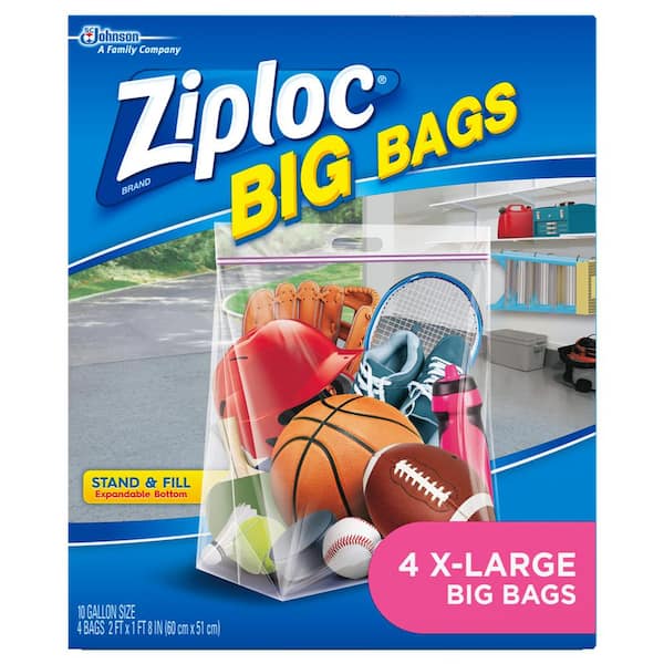 Big Bag 4 Count Ziploc Storage Bags 2 Pack XL Double Zipper Seal & Expandable Bottom