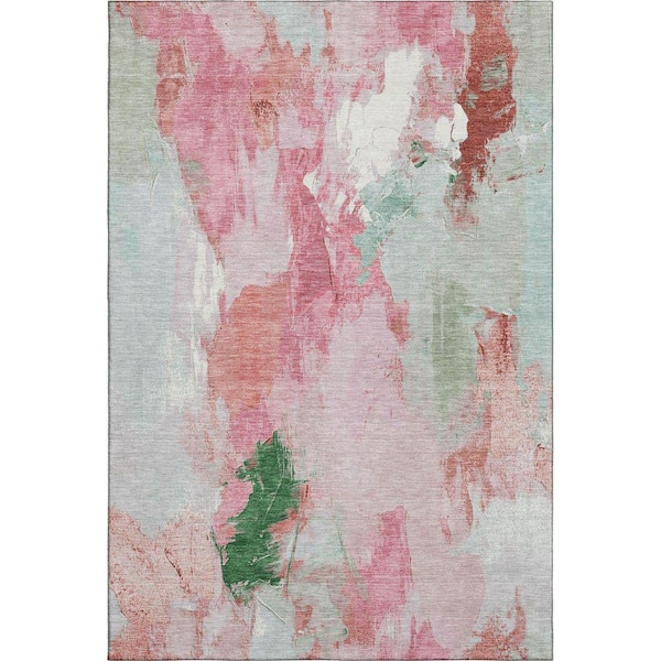 Mayfield Premium Machine Washable Abstract AMF1914 Blush 3 ft. x 4 ft. Area Rug