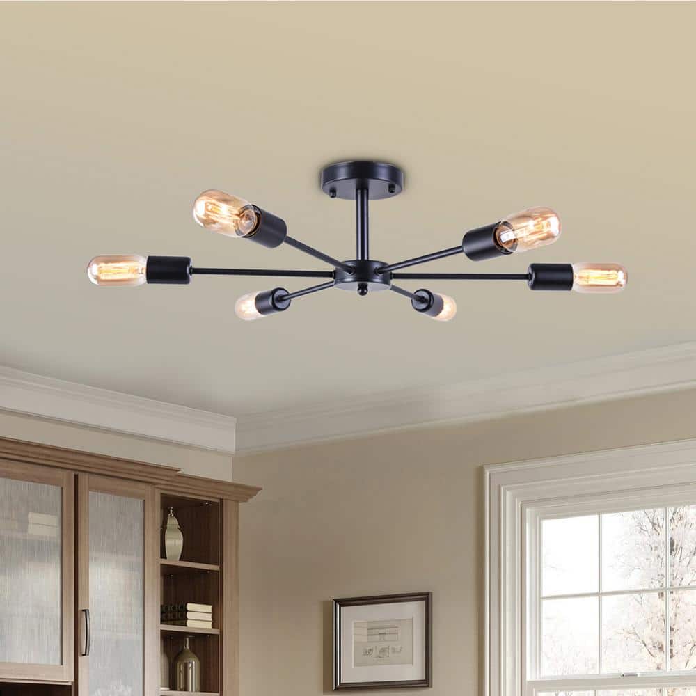 Claire 23.62 in. 6-Light Black Mid-Century Pendant Ceiling Light Sputnik Semi- Flush Mount Light price history on PriceWatchPro