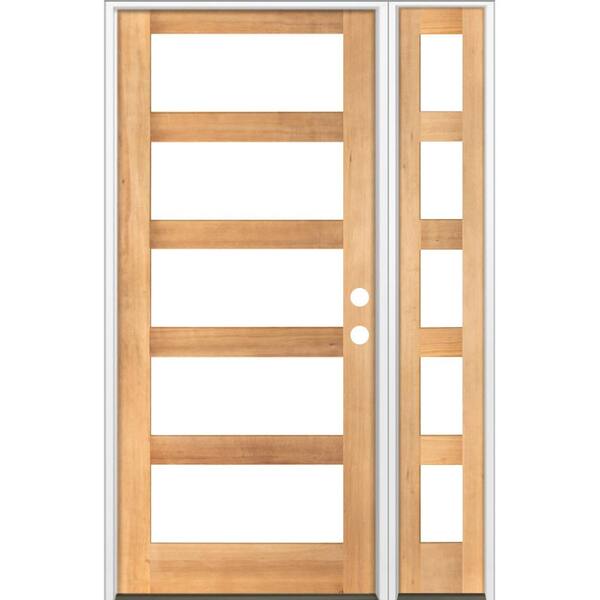 Krosswood Doors 56 in. x 96 in. Modern Hemlock Left-Hand/Inswing 5-Lite Clear Glass Clear Stain Wood Prehung Front Door w/Left Sidelite