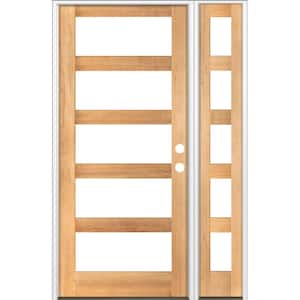 56 in. x 96 in. Modern Hemlock Left-Hand/Inswing 5-Lite Clear Glass Clear Stain Wood Prehung Front Door with Sidelite