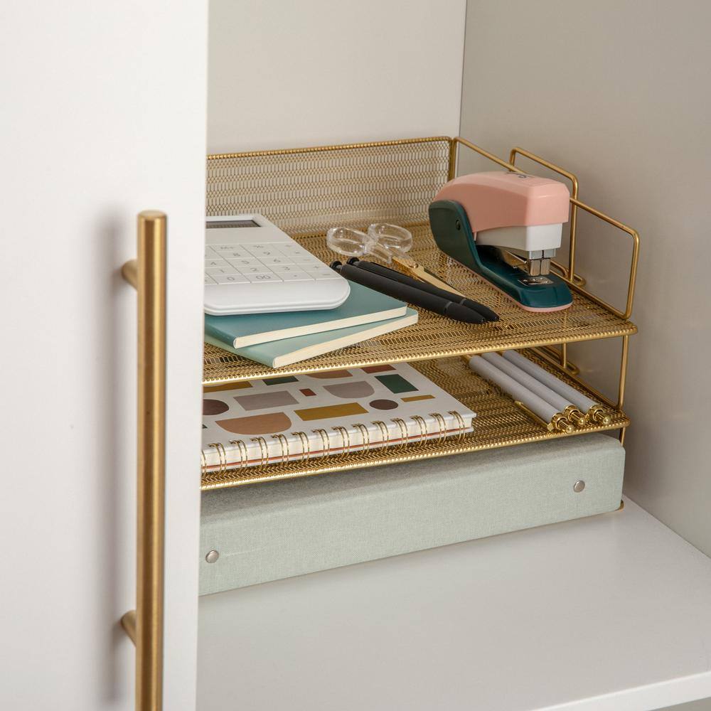 Gold 3-Tier Stackable Steel Mesh Letter Tray Organizer