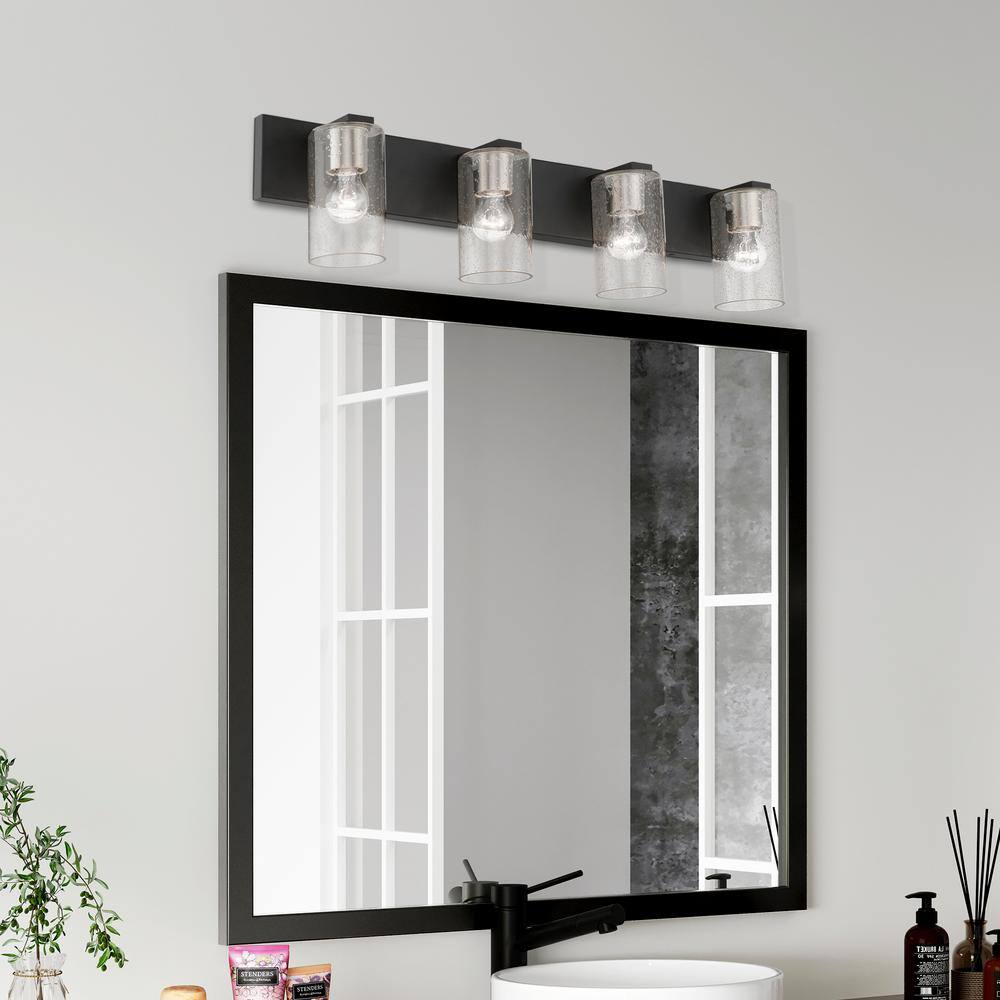 Zurich Black and Brushed Nickel 4-Light Vanity with Clear Seeded Glass