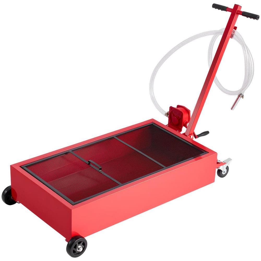 VEVOR Low Profile Oil Drain Pan, 20 Gal. Capacity, Rolling Oil Drain Pan with Manual Pump, 7.2 ft. Hose & T Folding Handle (kveEPAg1KvQ16Bx)
