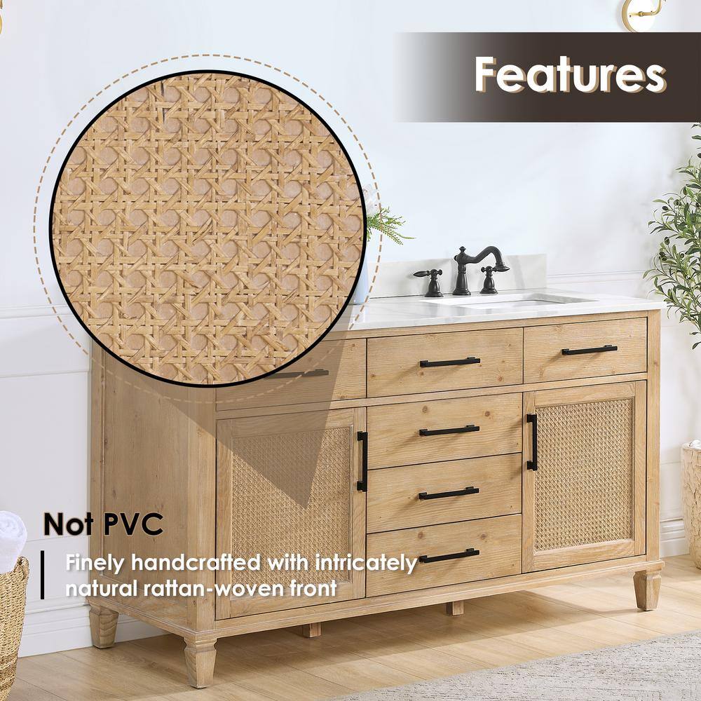 Solana 60" Weathered Fir Double Vanity Base with Rattan Accents