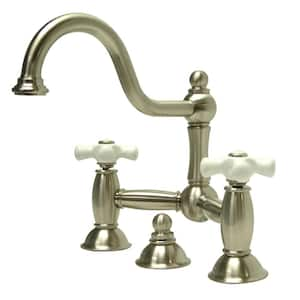 Restoration Bridge 8-in. Widespread 2-Handle Bathroom Faucet in Brushed Nickel