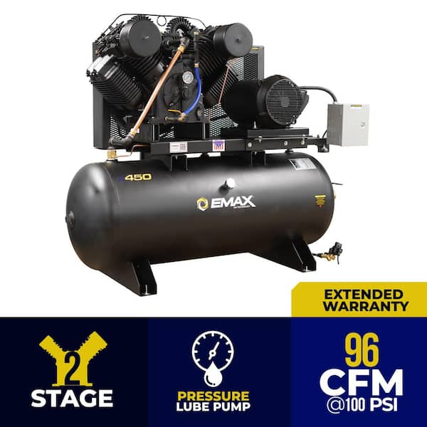 Industrial E450 Series 120 Gal. 175 psi 25 HP 96 CFM 3-Phase 230V 2-Stage Stationary Electric Air Compressor