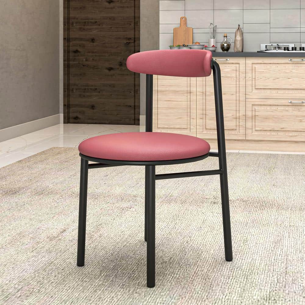 Lume Modern Dining Chair Upholstered in Polyester with Metal Legs Set of 4 Burgundy
