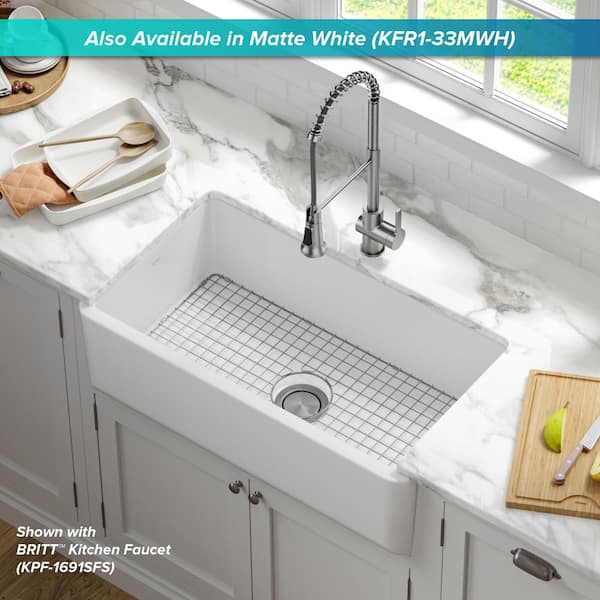 KRAUS Matte Grey 33 Fireclay Workstation Kitchen Sink — DirectSinks