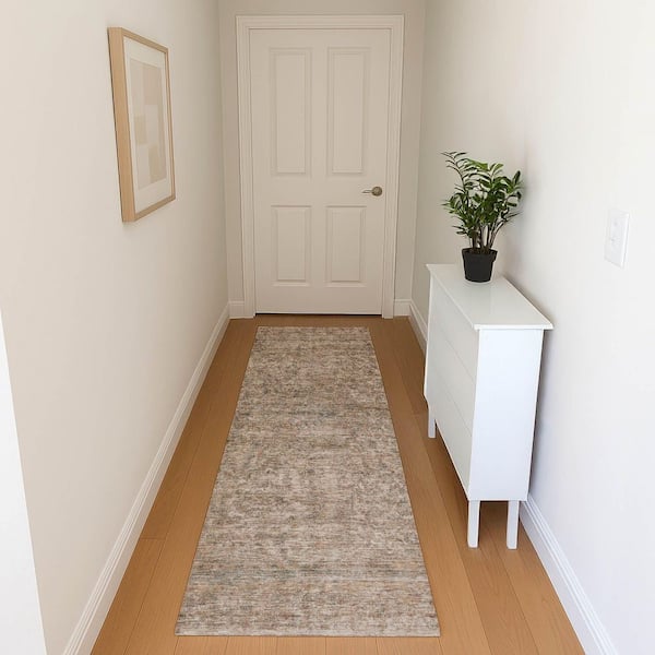 Mayfield Premium Machine Washable Abstract AMF1645 Brown 2 ft. 3 in. x 7 ft. 6 in. Runner Rug