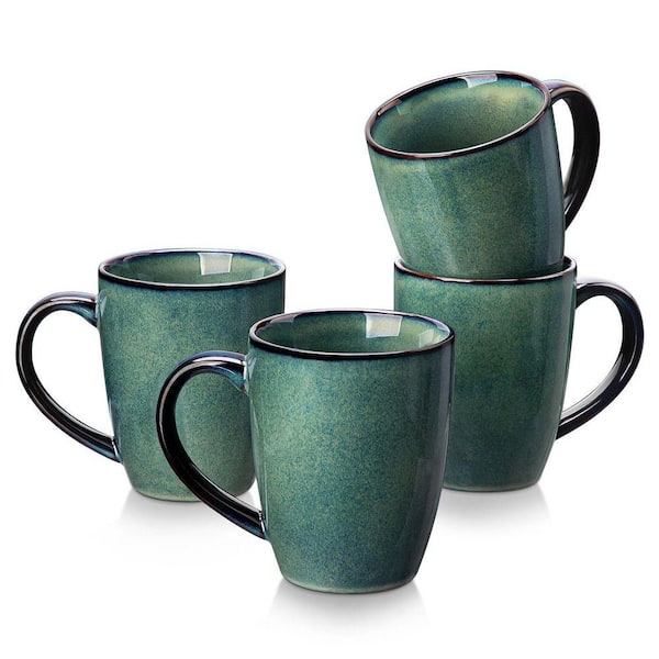 Starry 16 oz. Green Stoneware Mugs Coffee Mug (Set of 4) Coffee Cups Kiln-changed Glaze Cups