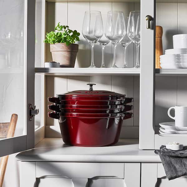 Reviews for Staub Cast Iron Set 4-Pieces, Stackable Space-Saving Cookware Set, Dutch Oven with Universal Lid, Made in France, Grenadine | Pg 1