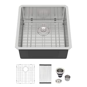 17 in. Undermount Single Bowl 16-Gauge Stainless Steel Kitchen Bar Sink RV Sink with Bottom Grid and Drain