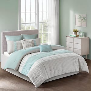 Irvine 8-Piece Seafoam/Grey Polyester Queen Comforter Set