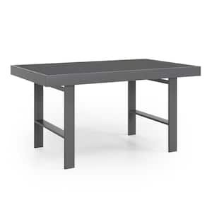 Aluminum Outdoor Dining Table Grey Tall High Patio Coffee Modern Rectangle Rustproof Natural Sofa and Stable Wood Top