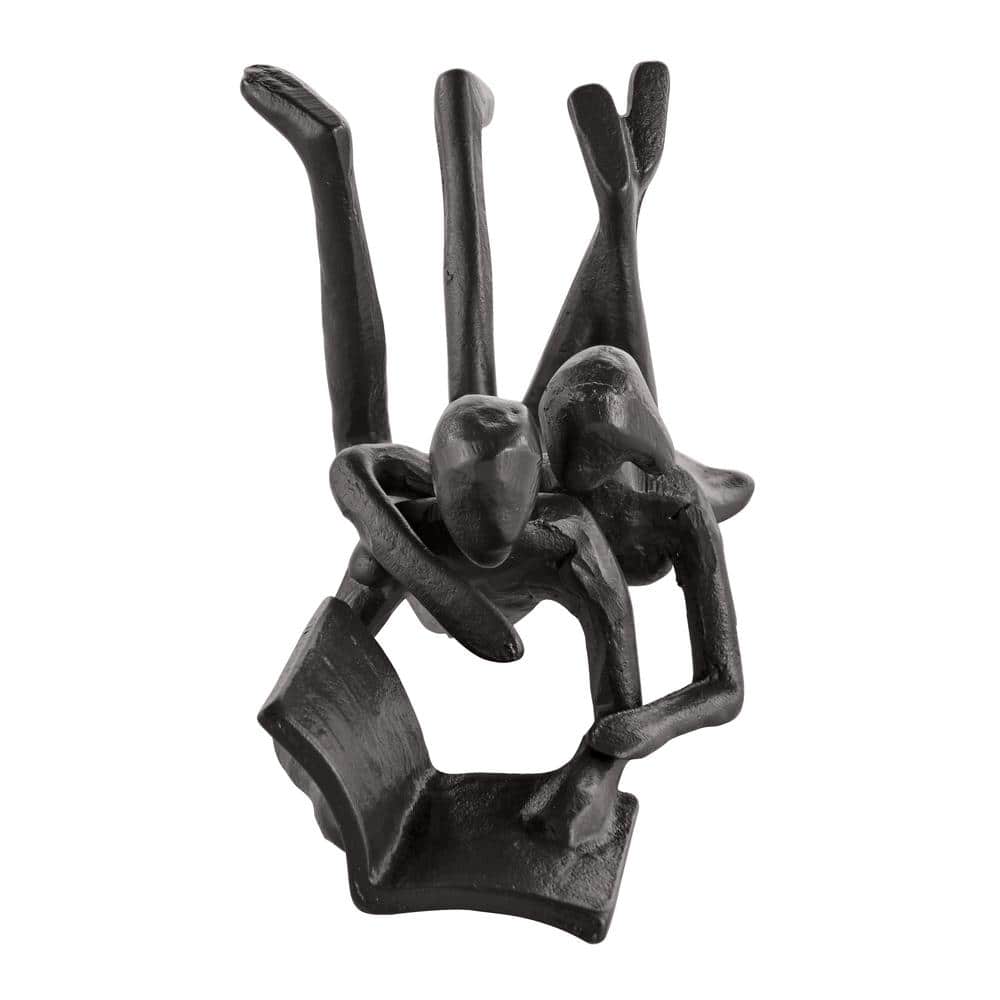 Brown Cast Iron Abstract Couple Reading Book Sculpture