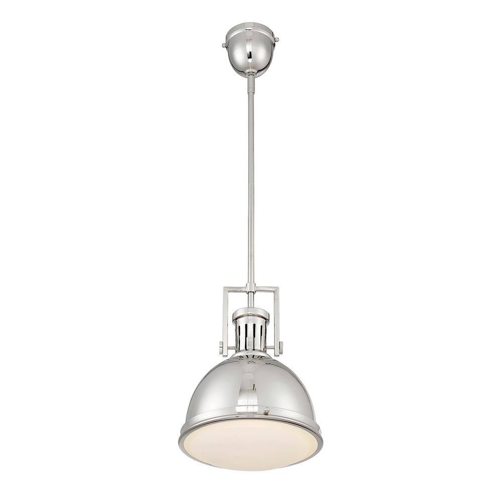 Polished Nickel 1-Light Pendant with White Opal Glass Shade
