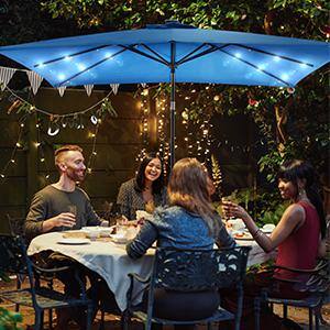 Sun-Ray 9 ft. x 7 ft. Rectangular Solar Lighted Market Patio Umbrella in Royal  Blue 841025RB - The Home Depot