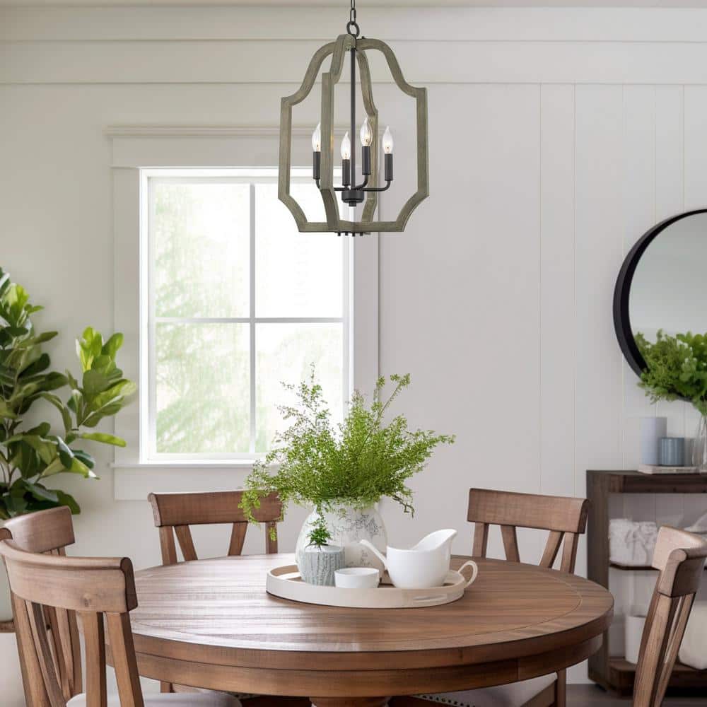 Sandblasted Black and Gray Oak Farmhouse Metal Pendant Light