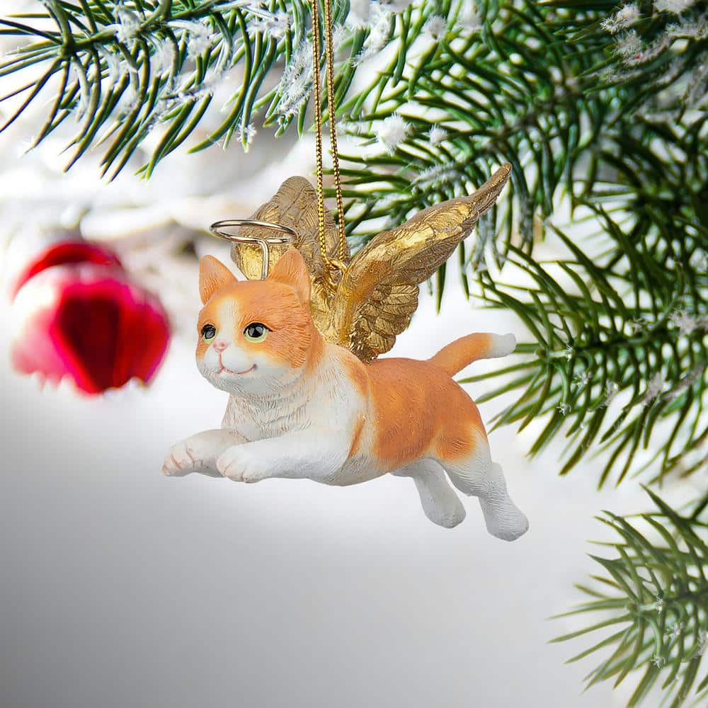 Orange Tabby Cat Angel Resin Holiday Ornament