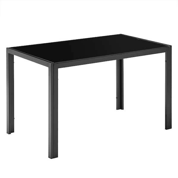 Winado 47.2 in. Rectangle Black Glass Top Dining Table (Seats 4 ...
