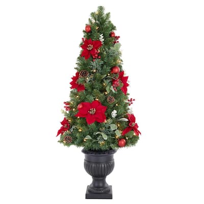 4.5 ft Berry Bliss Mixed Pine Potted Pre-Lit Artificial Christmas Tree with 70 Warm White Mini Lights