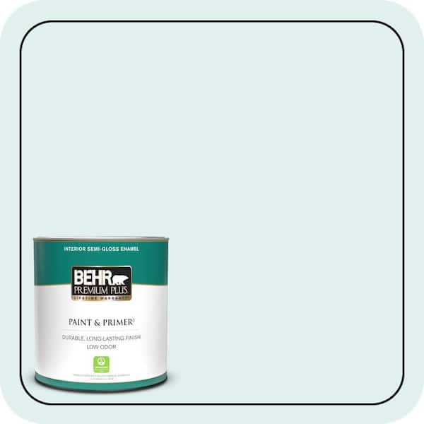 BEHR PREMIUM PLUS 1 qt. #500C-1 Himalayan Mist Semi-Gloss Enamel Low Odor Interior Paint & Primer