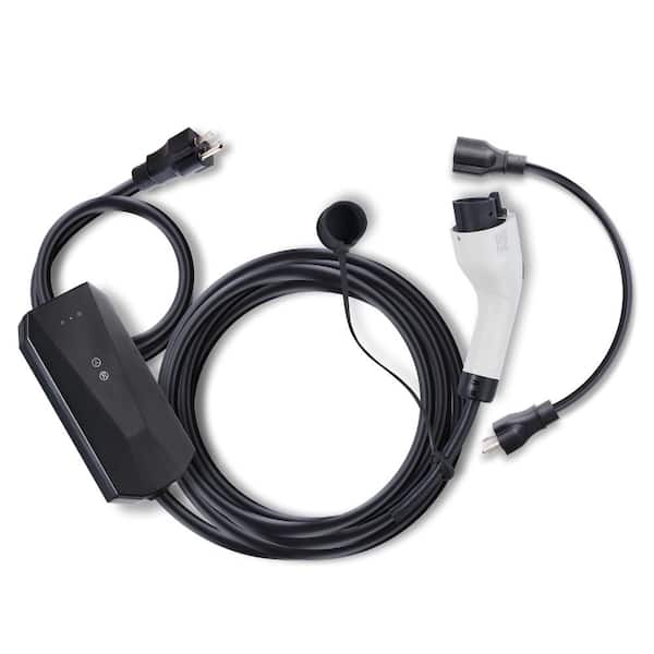 Level 1+2 Portable EV Charger, Electric Vehicle Charger with 28-Foot Charging Cable NEMA 6-20P Plug NEMA 5-15 Adapter