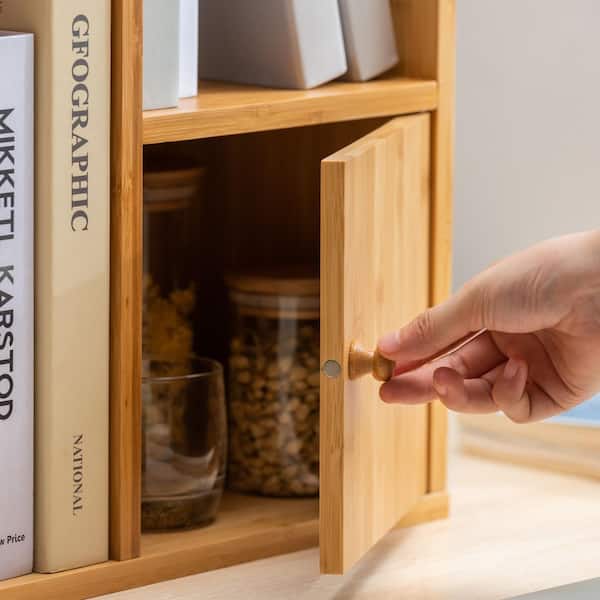 Beige 17 in. x 22 in. Wooden Desktop Organizer with Storage Cabinet, 4-Compartments Desktop Shelf for Home Office